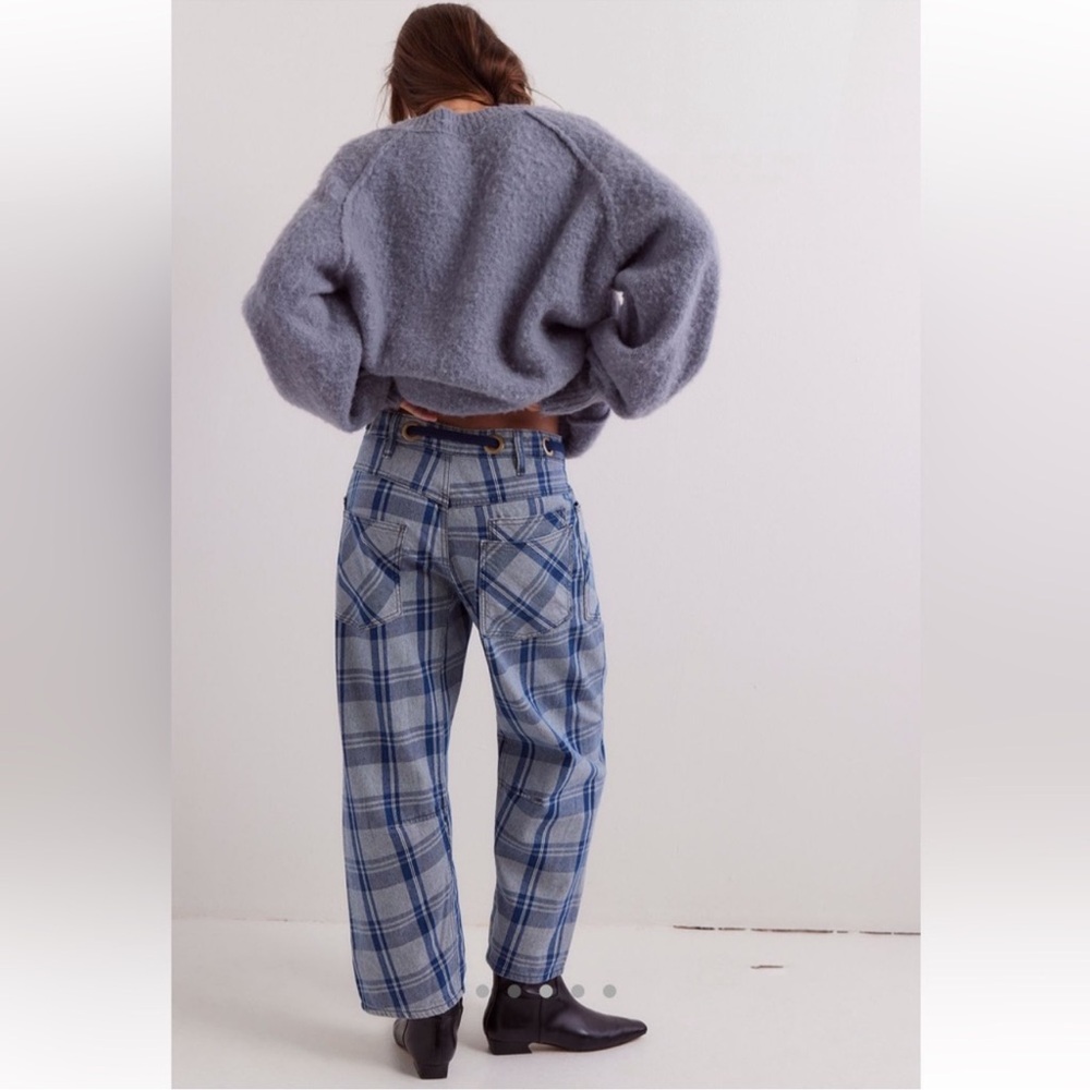 Free People WE THE FREE: Moxie Barrel Low Slung Pull On Jeans In Plaid …NWOT - Picture 4 of 10